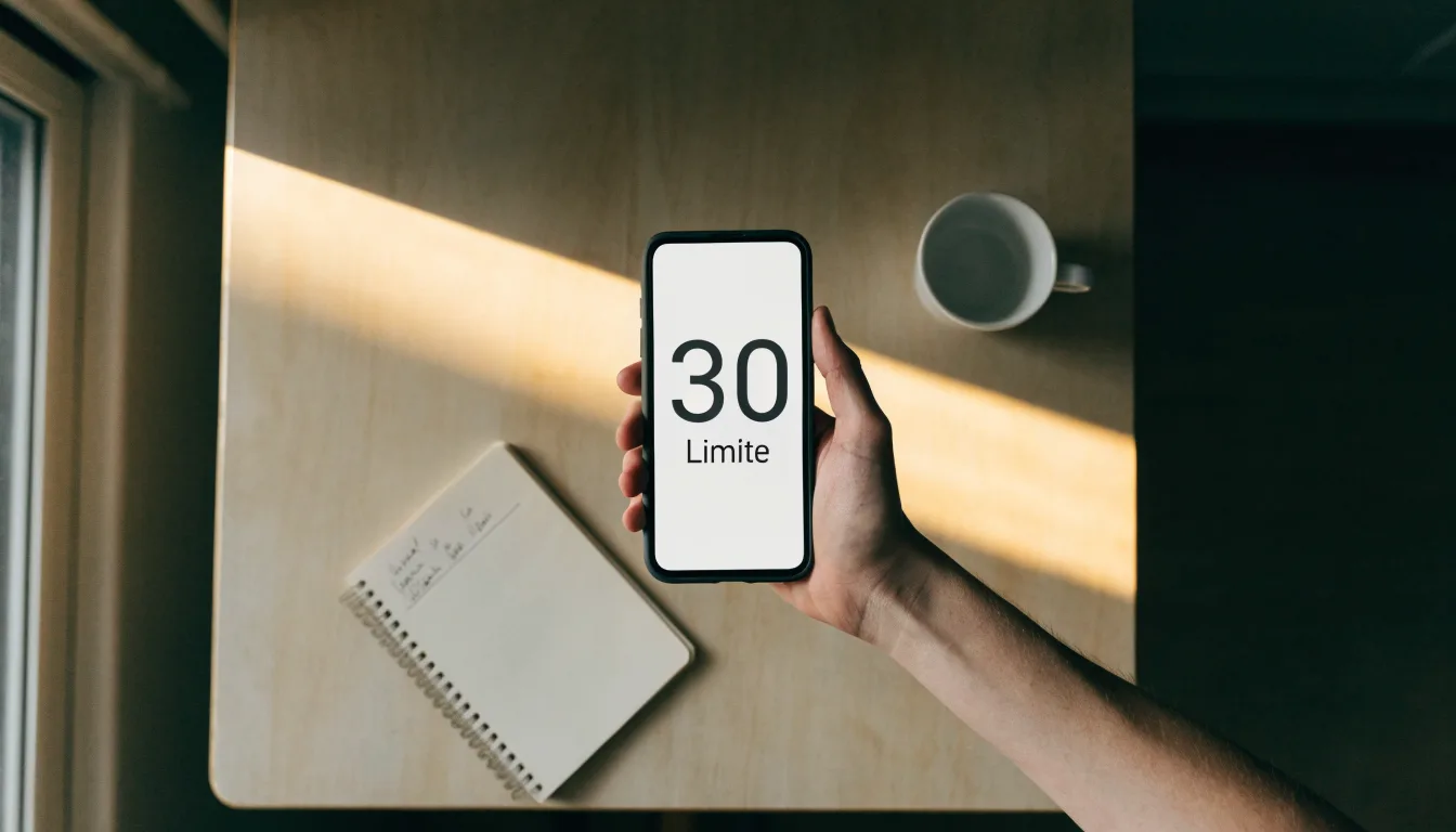Un documento di identità appoggiato accanto a uno smartphone con un timer sullo schermo, su un tavolo da cucina