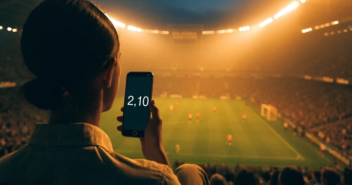 Un tabellone elettronico di uno stadio con il risultato a metà del secondo tempo, visto dalle tribune