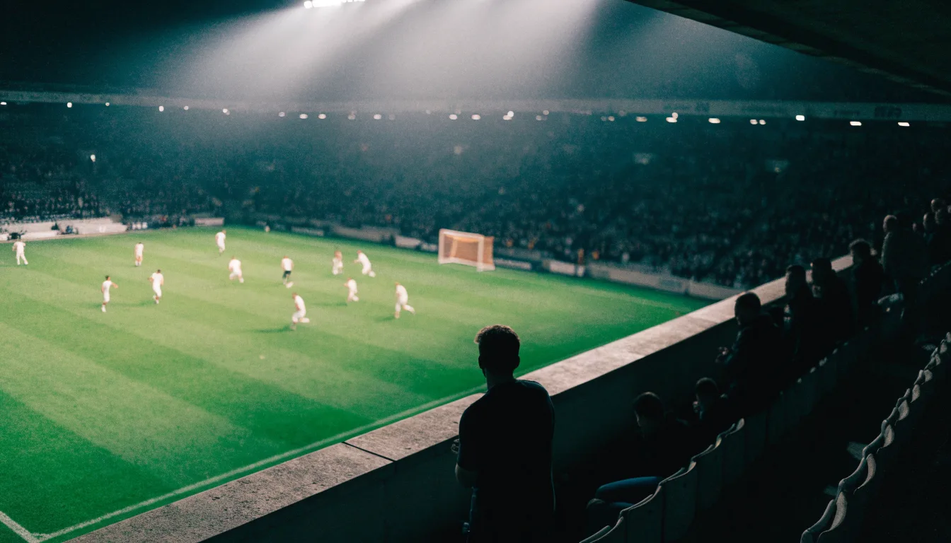 Un tabellone elettronico di uno stadio con il risultato a metà del secondo tempo, visto dalle tribune