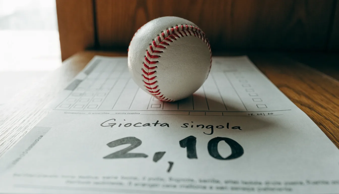 Un pallone da calcio appoggiato su una schedina bianca su un tavolo di legno, alla luce del giorno