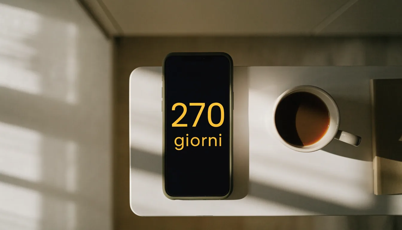 Un documento di identità appoggiato accanto a uno smartphone con un timer sullo schermo, su un tavolo da cucina
